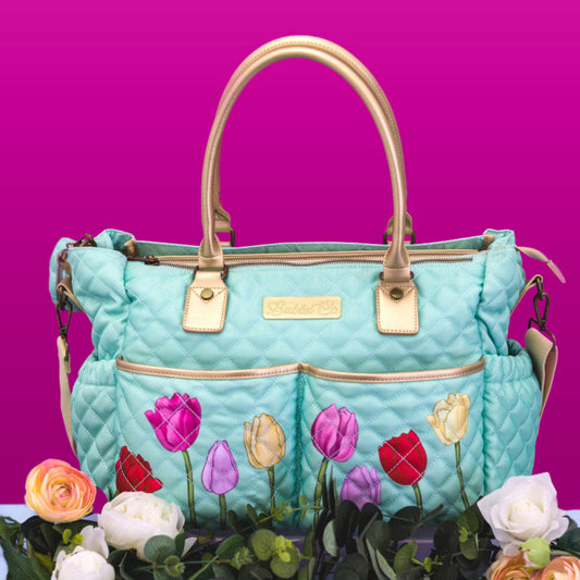 Tulip Flower Quilted Baby Nappy Tote Bag